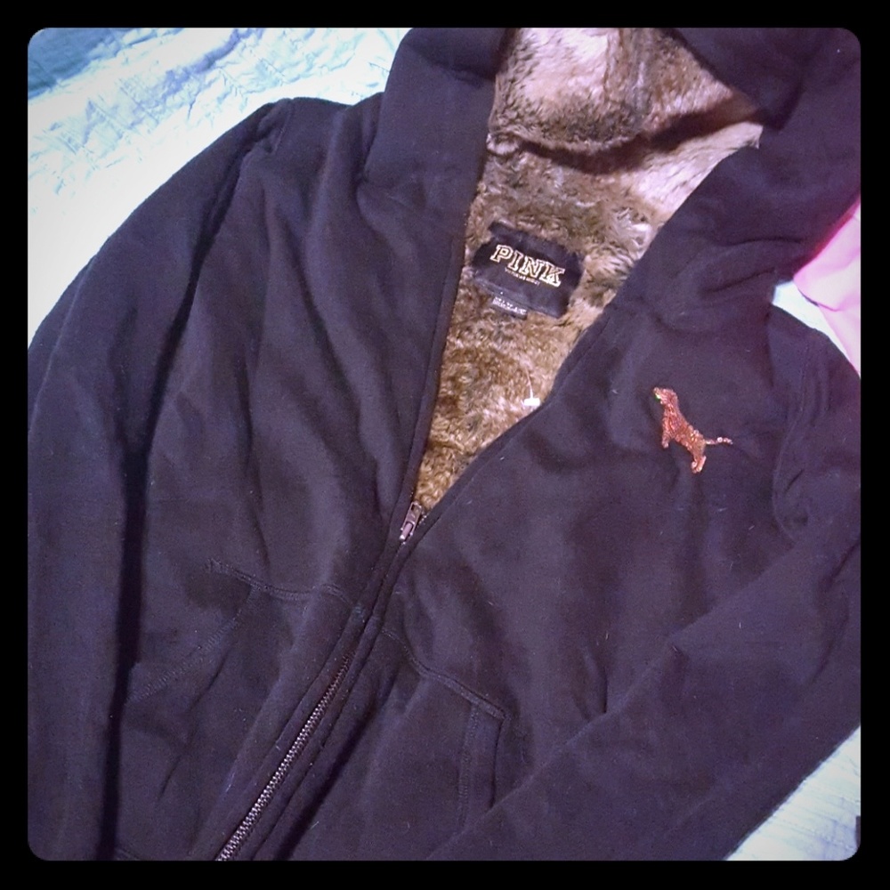 PINK fur lined thick sequin zip up jacket